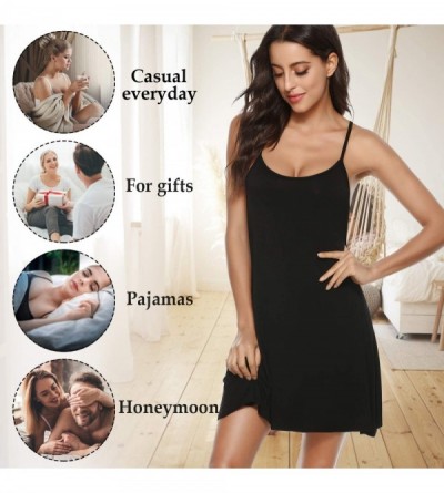 Nightgowns & Sleepshirts Women's Sexy Cami Slip Nightgown Cotton Chemise Sleepwear Full Sleep Dress - A_black - CN199USDN6S $...
