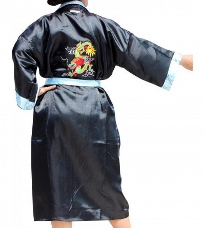 Robes Reversible Thick Thai Silk Unisex Gown with Dragon Embroidery - Sky Blue - C9188TLWMD2 $7.66