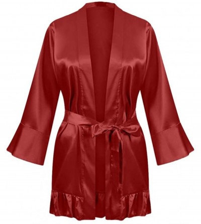 Robes Sleepwear Women's Satin Bride Robes Kimono Bathrobes Short Sheer Bridesmaids Sleepwear - E - CS193OASWQH $12.15