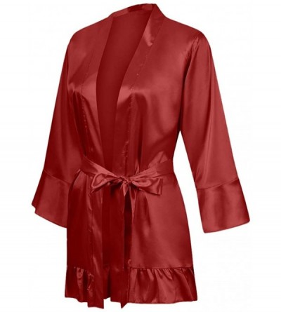 Robes Sleepwear Women's Satin Bride Robes Kimono Bathrobes Short Sheer Bridesmaids Sleepwear - E - CS193OASWQH $12.15