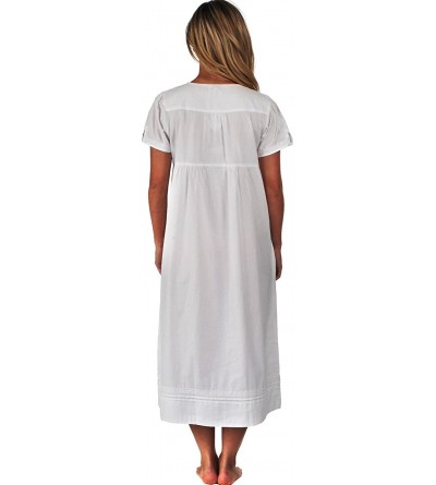 Nightgowns & Sleepshirts 100% Cotton Short Sleeve Nightgown with Pockets - Lara - White - CH120WFT5YL $37.65