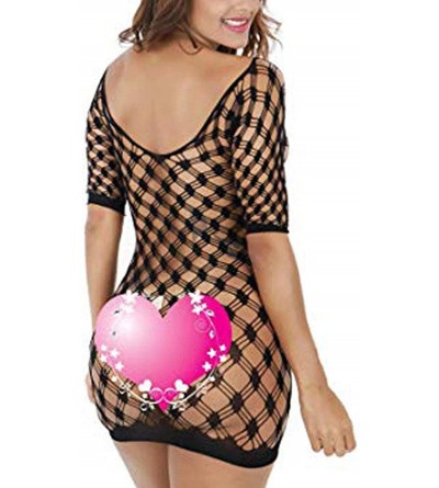 Nightgowns & Sleepshirts Women's Mesh Lingerie Fishnet Babydoll Mini Dress- Bodystockings Stretch Lace Exotic Underwear-OneSi...