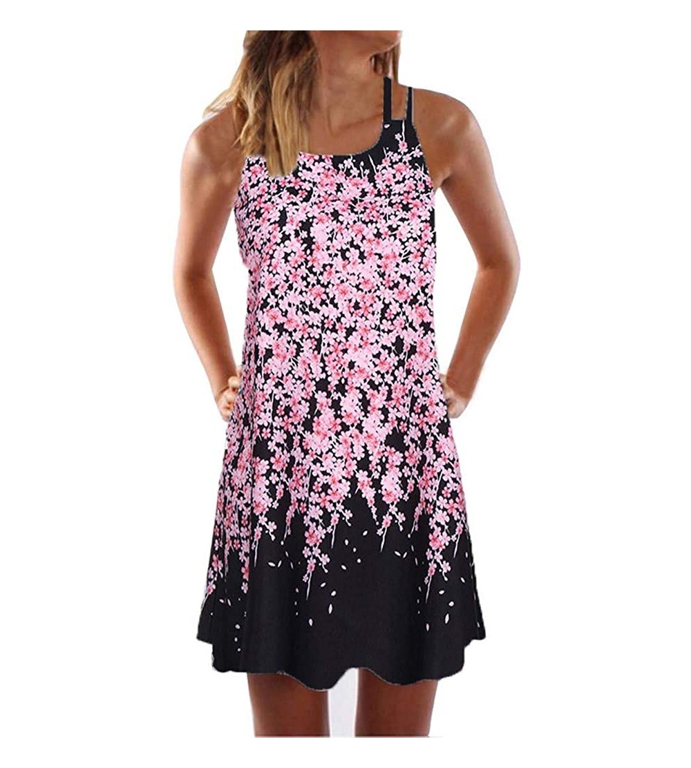 Tops Summer Dresses for Women Beach 3D Butterfly Floral Print Sleeveless Vintage Bohe Tank Short Mini Dress - Yc-black - CO19...