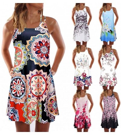 Tops Summer Dresses for Women Beach 3D Butterfly Floral Print Sleeveless Vintage Bohe Tank Short Mini Dress - Yc-black - CO19...