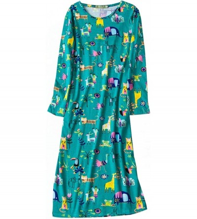 Nightgowns & Sleepshirts Women's Cotton Nightgown Long Sleeve Print Sleepwear Casual Sleepshirt - Green Animal(lengthen) - CT...