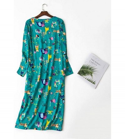 Nightgowns & Sleepshirts Women's Cotton Nightgown Long Sleeve Print Sleepwear Casual Sleepshirt - Green Animal(lengthen) - CT...
