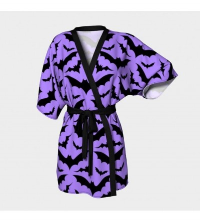Robes Women's Casual Kimono Robes Half Sleeve Cardigan Top Satin Short Bathrobe Lingerie Nightdress Robes - Purple - CD190SH6...