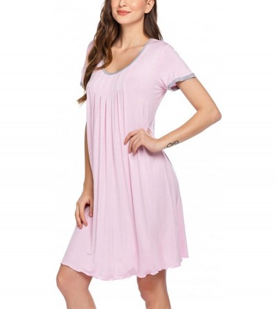 Nightgowns & Sleepshirts Women's Nightgown Short Sleeve Sleepwear Comfy Sleep Shirt Pleated Scoopneck Nightshirt - Misty Rose...