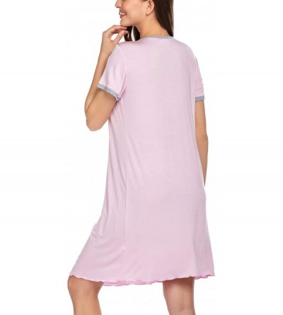 Nightgowns & Sleepshirts Women's Nightgown Short Sleeve Sleepwear Comfy Sleep Shirt Pleated Scoopneck Nightshirt - Misty Rose...