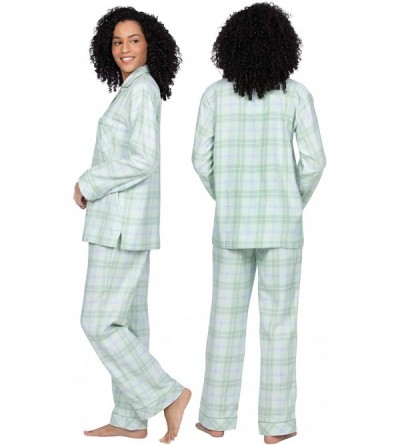 Sets Flannel Pajamas Women - Women Flannel Pajamas- Boyfriend- Plaid - Sage Plaid - CG18SMUOAEY $34.87