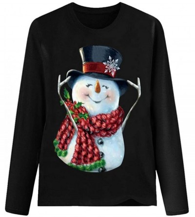 Nightgowns & Sleepshirts Women's Christmas Plus Size Shirts Casual Pull Sleeve Snowman Print Pullover Solid Loose Fall Blouse...