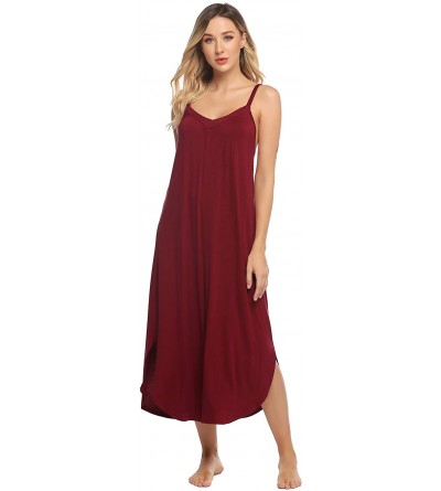 Robes Long Nightgown Sexy Full Slips Sleepwear Summer Racerback Sleepshirt Loose Chemise Lingerie for Women - Wine Red - C419...