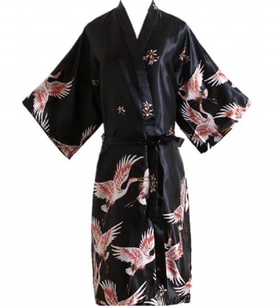 Robes Women Robe Silk Satin Robes Wedding Bridesmaid Bride Gown Kimono Solid Robe - Black - C6190GO54T9 $16.03