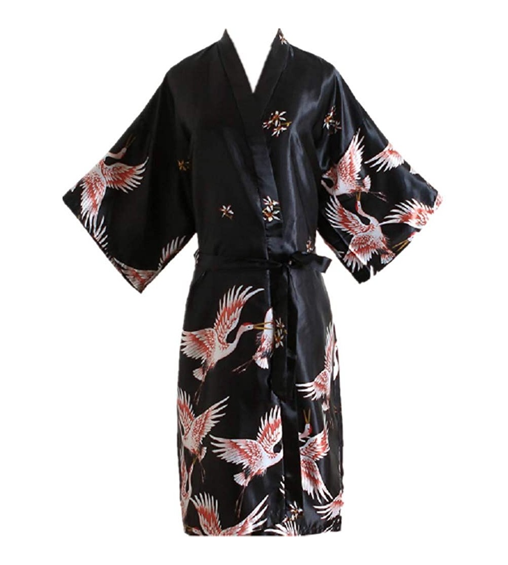 Robes Women Robe Silk Satin Robes Wedding Bridesmaid Bride Gown Kimono Solid Robe - Black - C6190GO54T9 $16.03