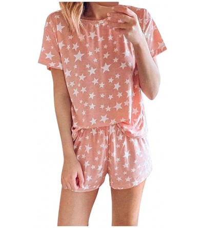 Sets 2PCS Women Stars Print Short Sleeve Pajama Set Ladies Summer Night Lounge Top Short Sleepwear Suit - Orange - CO198KCELU...