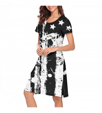 Tops Crewneck Short Sleeve Nightgown Moon Wolf Galaxy Printed Nightdress Sleepwear Women Pajamas Cute - Patriot - CA18XGYWQ2D...