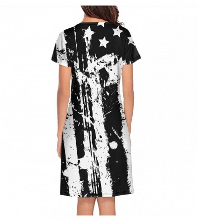 Tops Crewneck Short Sleeve Nightgown Moon Wolf Galaxy Printed Nightdress Sleepwear Women Pajamas Cute - Patriot - CA18XGYWQ2D...
