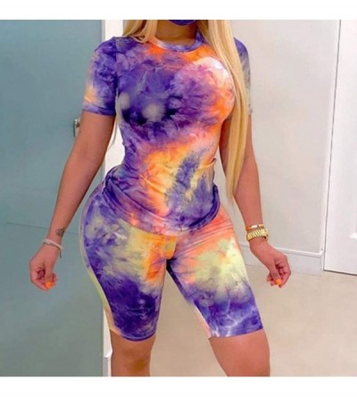 Thermal Underwear Womens Tie-Dye Short Sleeve Crew Neck Tops Beach Shorts Summer Sports Casual Set Two Piece Outfits Sweatsui...