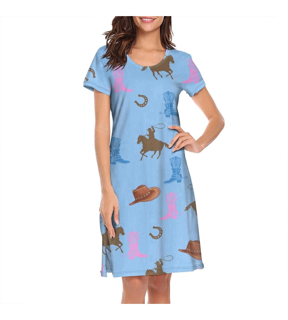 Tops Crewneck Short Sleeve Nightgown Burger and Fries Printed Nightdress Sleepwear Women Pajamas Cute - Cowboy Horse Boots - ...