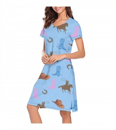 Tops Crewneck Short Sleeve Nightgown Burger and Fries Printed Nightdress Sleepwear Women Pajamas Cute - Cowboy Horse Boots - ...