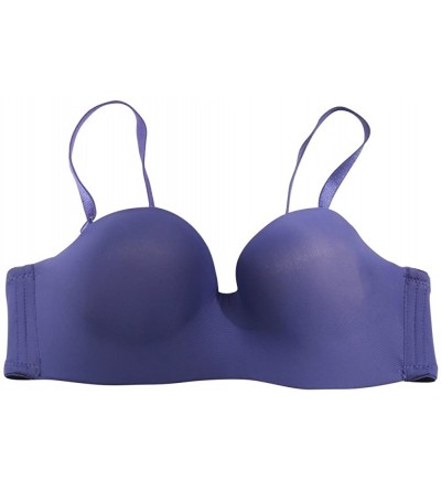 Bras Women's Molded Seamless Convertible Bra Underwire Push Up Strapless Bra Thin 1/2 Cup - Blue - CD18EDQLD39 $9.63