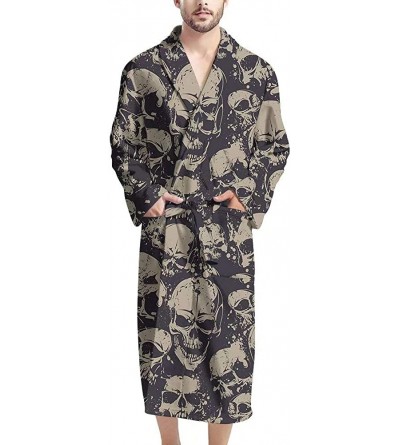 Robes Shawl Collar Robe Soft Cotton Kimono Bathrobe for Men Women Novelty Skull Pattern Warm Sleepwear Long Sleeve Skull 6 - ...