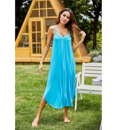 Robes Long Nightgown Sexy Full Slips Sleepwear Summer Racerback Sleepshirt Loose Chemise Lingerie for Women Deep Sky Blue - C...