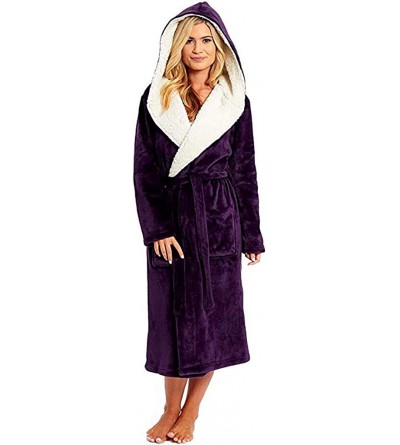 Robes Women Winter Plush Lengthened Shawl Bathrobe Home Soft Long Sleeved Robe Coat with Belt - Purple - CB193QK54ZU $18.01