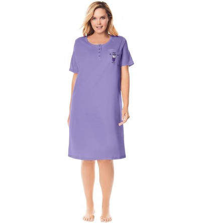 Nightgowns & Sleepshirts Women's Plus Size Cotton Sleepshirt Nightgown - Purple More Coffee (1365) - CE190L9XHW5 $19.62