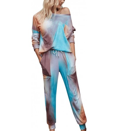 Sets Women Pajamas Set Tie Dye Printed Short Sleeve Shirt and Pants PJ Sets Sleepwear Nightwear Loungewear Tie Dye galaxy - C...