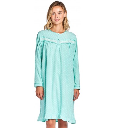Nightgowns & Sleepshirts Women's Cozy Long Sleeve Fleece Nightgown - Dots/Green - CG1884WCL4C $17.76