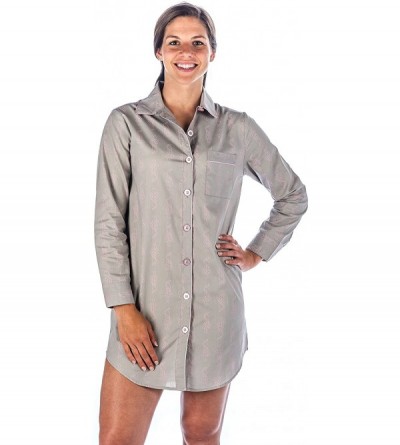Nightgowns & Sleepshirts Womens Premium 100% Cotton Poplin Long Sleeve Sleep Shirt - Peacock - Gray/Pink - C511LES1E7H $11.29