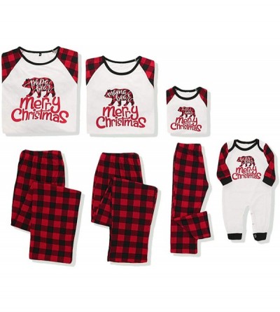 Sets Family Matching Christmas Pajamas Sleepwear Letter Bear Printed Long Sleeve Tops Red Plaid Pajamas Pant Set Red men - C7...