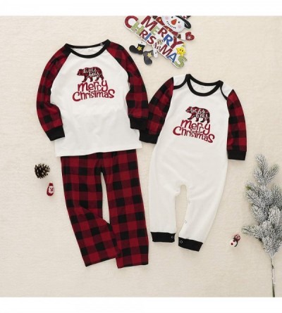 Sets Family Matching Christmas Pajamas Sleepwear Letter Bear Printed Long Sleeve Tops Red Plaid Pajamas Pant Set Red men - C7...