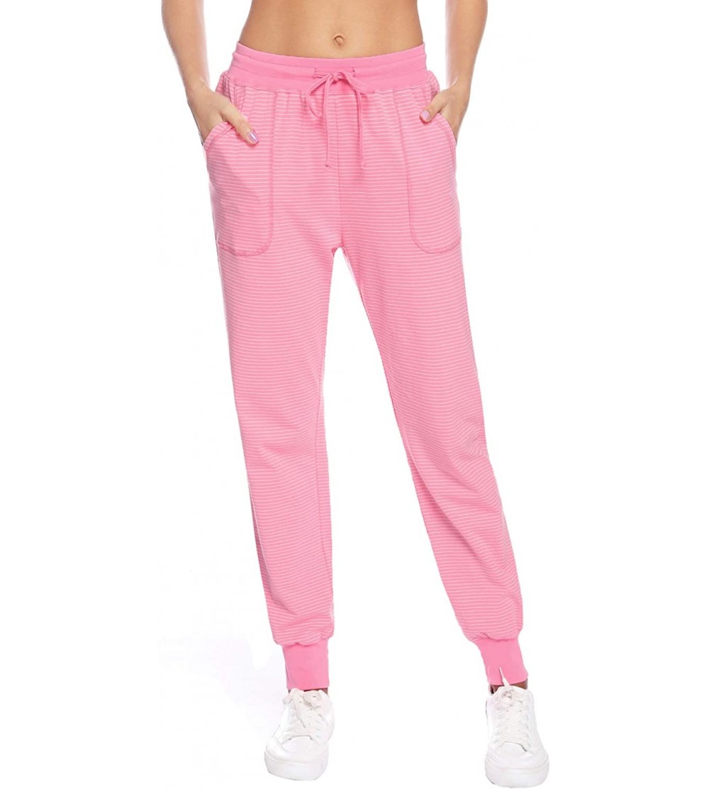 Bottoms Women's Striped Drawstring Sleep Pants Cotton Pj Lounge Bottoms with Pockets - A-pink - CR18Y0XQCCM $14.68