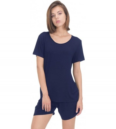 Sets Women's Shorts Pajama Sets Soft Short Sleeve Sleepwear Nightwear Women Pjs Top and Pant - Blue - CT198368WEZ $20.36
