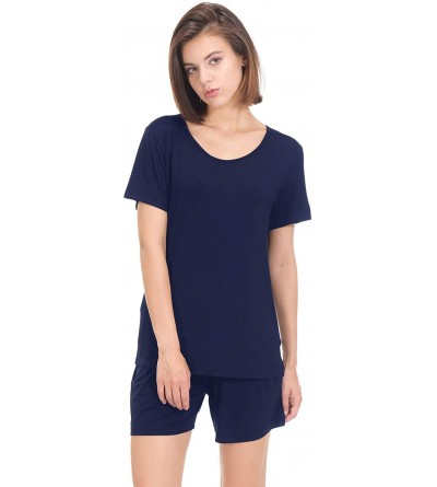 Sets Women's Shorts Pajama Sets Soft Short Sleeve Sleepwear Nightwear Women Pjs Top and Pant - Blue - CT198368WEZ $20.36
