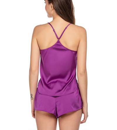 Sets Pajamas Womens Sexy Lingerie Satin Sleepwear Cami Shorts Set Nightwear - Wineberry - CW1938IZ9T7 $27.34