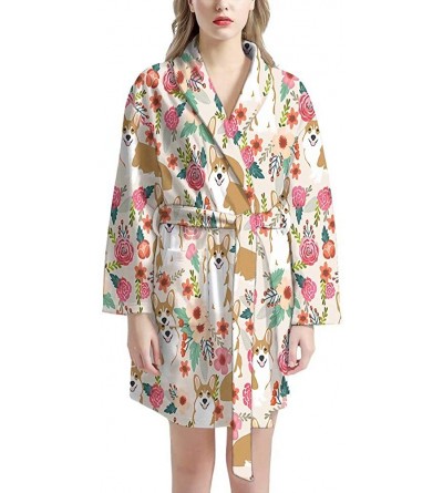 Robes Women Bathrobe with Pockets Sleepwear Long Sleeve Lightweight Pajama Nightgown - Corgi Pink - CK19772ZZCW $45.94