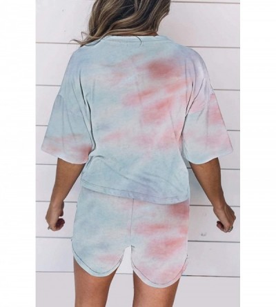Sets Women's Tie-Dye Short-Sleeve Tops Shorts 2pc Summer Casual Outfits Lounge Pajamas Sets - Light Blue - C2190C4KUQC $26.94