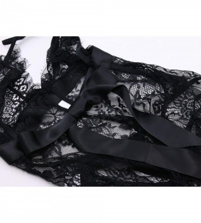Baby Dolls & Chemises Women Sexy Lingerie Backless Lace Babydoll Teddy Underwear Black - Black - CG18OZDMT29 $9.41