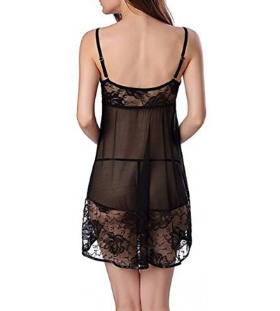 Nightgowns & Sleepshirts Ladies Floral Lace Babydoll Dress for Women Plus Size Lingerie Sleepwear Sexy Night Dress - Black - ...