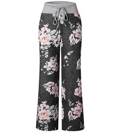 Bottoms Women's Casual Pajama Pants Floral Print Drawstring Palazzo Trouses Wide Leg Lounge Pants - Black0486 - CX19CAQX78A $...