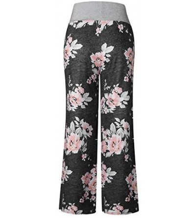 Bottoms Women's Casual Pajama Pants Floral Print Drawstring Palazzo Trouses Wide Leg Lounge Pants - Black0486 - CX19CAQX78A $...