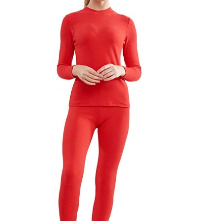 Thermal Underwear Thermal Underwear Women Ultra-Soft Long Johns Set Base Layer Skiing Winter Warm Top & Bottom - Red - CH192Y...