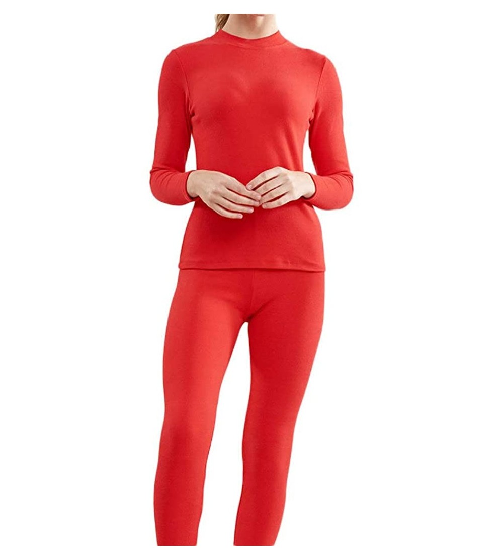 Thermal Underwear Thermal Underwear Women Ultra-Soft Long Johns Set Base Layer Skiing Winter Warm Top & Bottom - Red - CH192Y...