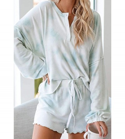 Sets Tie Dye Printed Ruffle Short Pajamas Set for Womens Long Sleeve Tee and Pants Pj Set Loungewear Nightwear Sleepwear - Bl...