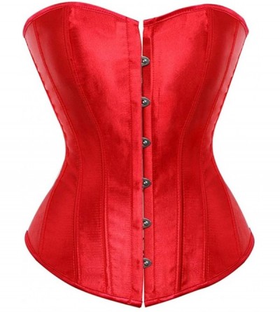 Bustiers & Corsets Satin Bustier Top Sexy Strong Boned Corset Lace Up Overbust Bodyshaper - Red - C018LSX8QL6 $67.50
