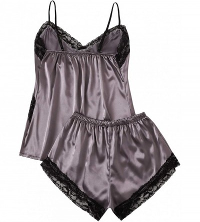 Sets Women's Lace Satin Cami and Shorts Sleepwear Pajama Set - A Grey - CA18UXT5UY8 $13.27