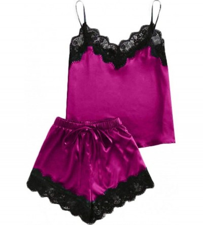 Sets Women Sleepwear Sleeveless Strap Nightwear Lace Trim Satin Cami Top Pajama Sets - 6hot Pink!please Check Size Chart in T...